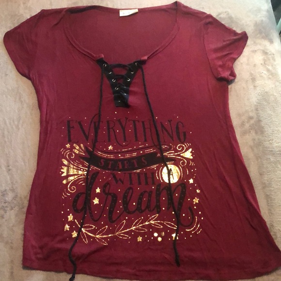Face Kisses Tops - Burgundy Lace-up Tee!